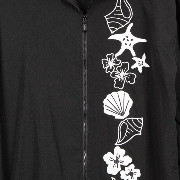 Teddi Beach Windbreaker Jacket L Womens VTG Y2K Black Zip Up Shell Embroidery - Picture 3 of 6